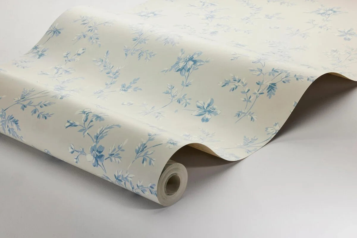 ÄNGSBLOMMA Beige Wallpaper with Floral Motif in Blue