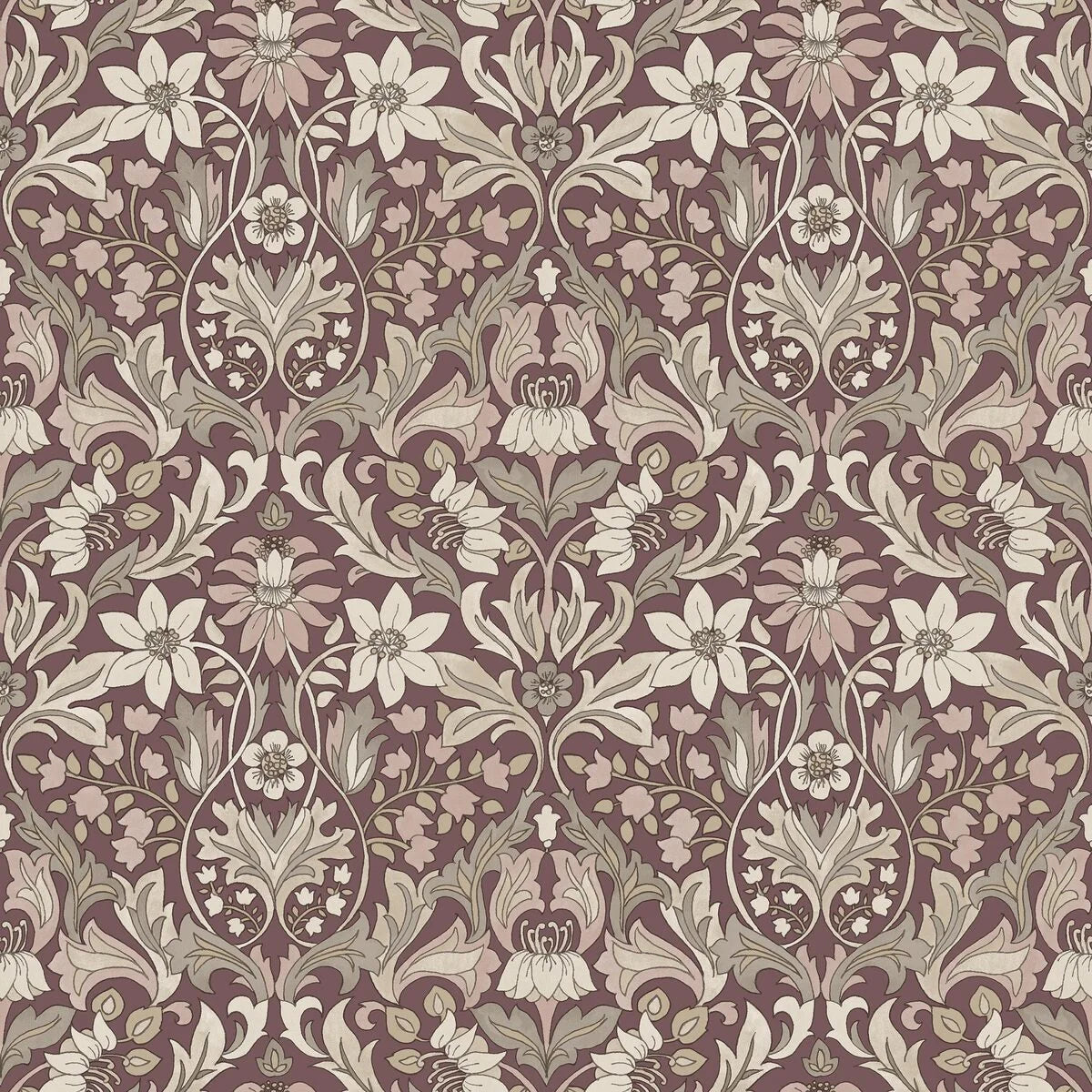 BLOMSTERFRÖJD Burgundy Floral Pattern Wallpaper with Beige