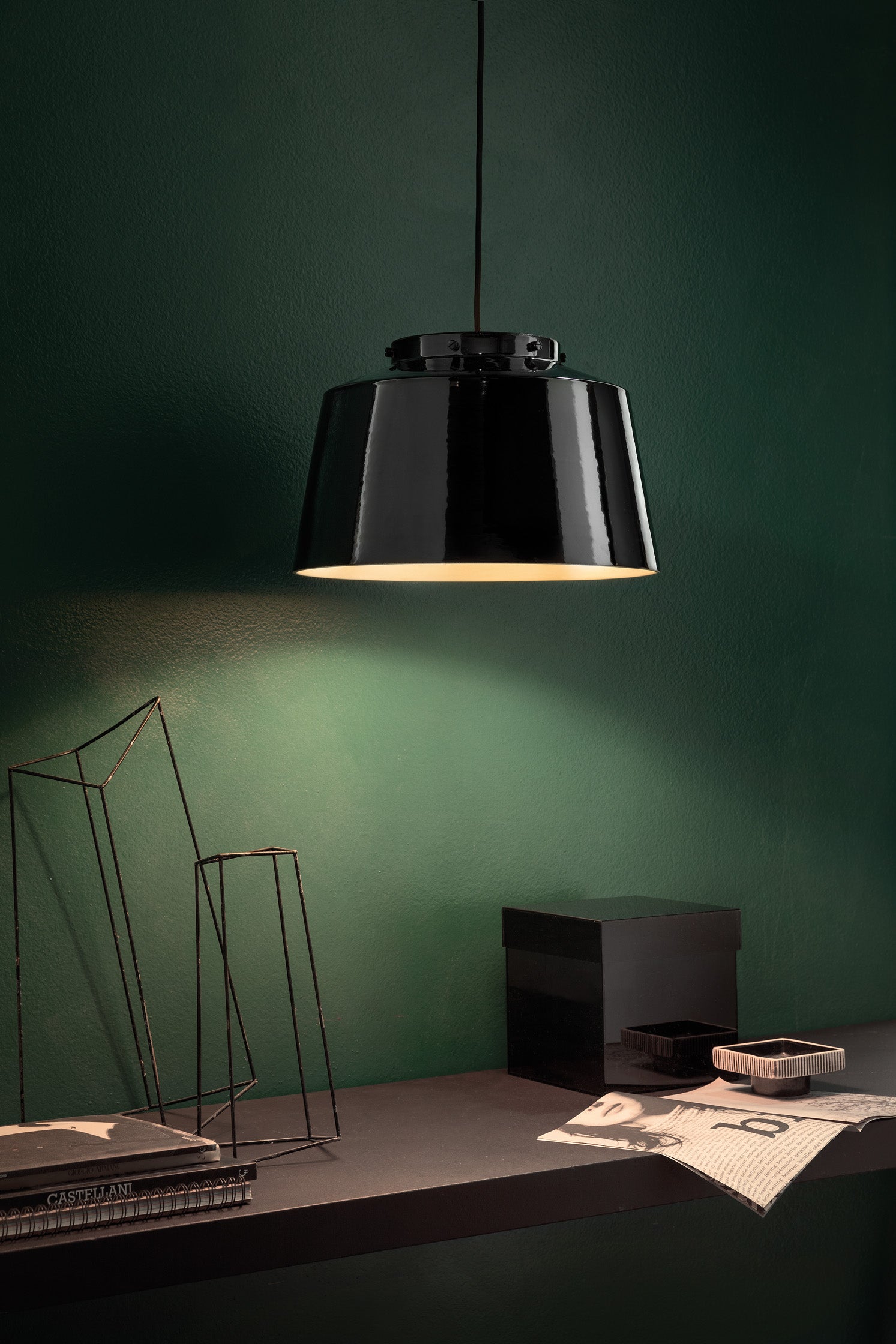 Keramik Pendelleuchte 50er Jahre rot