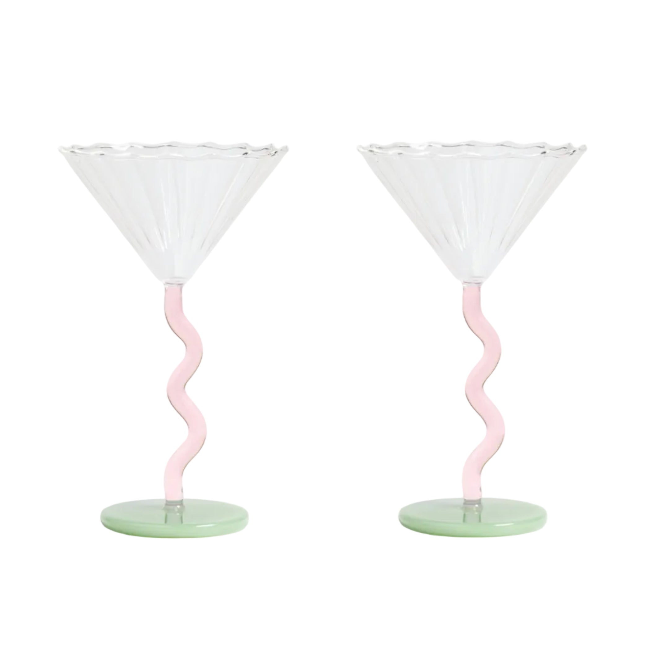 Set aus Glasbechern CURVE rosa mit grün