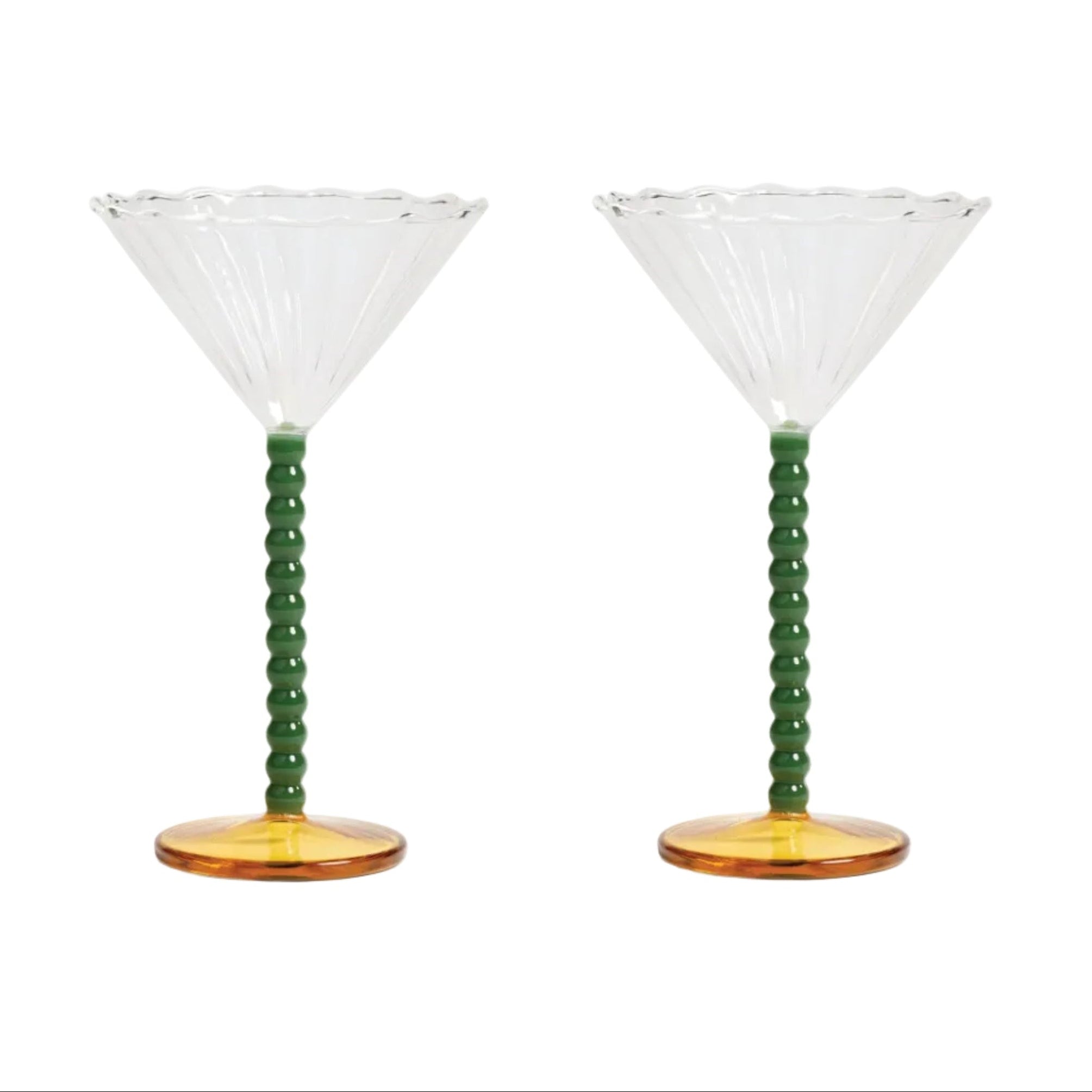 Set aus gläsernen Kelchen PERLE grün mit bernsteinfarbenem