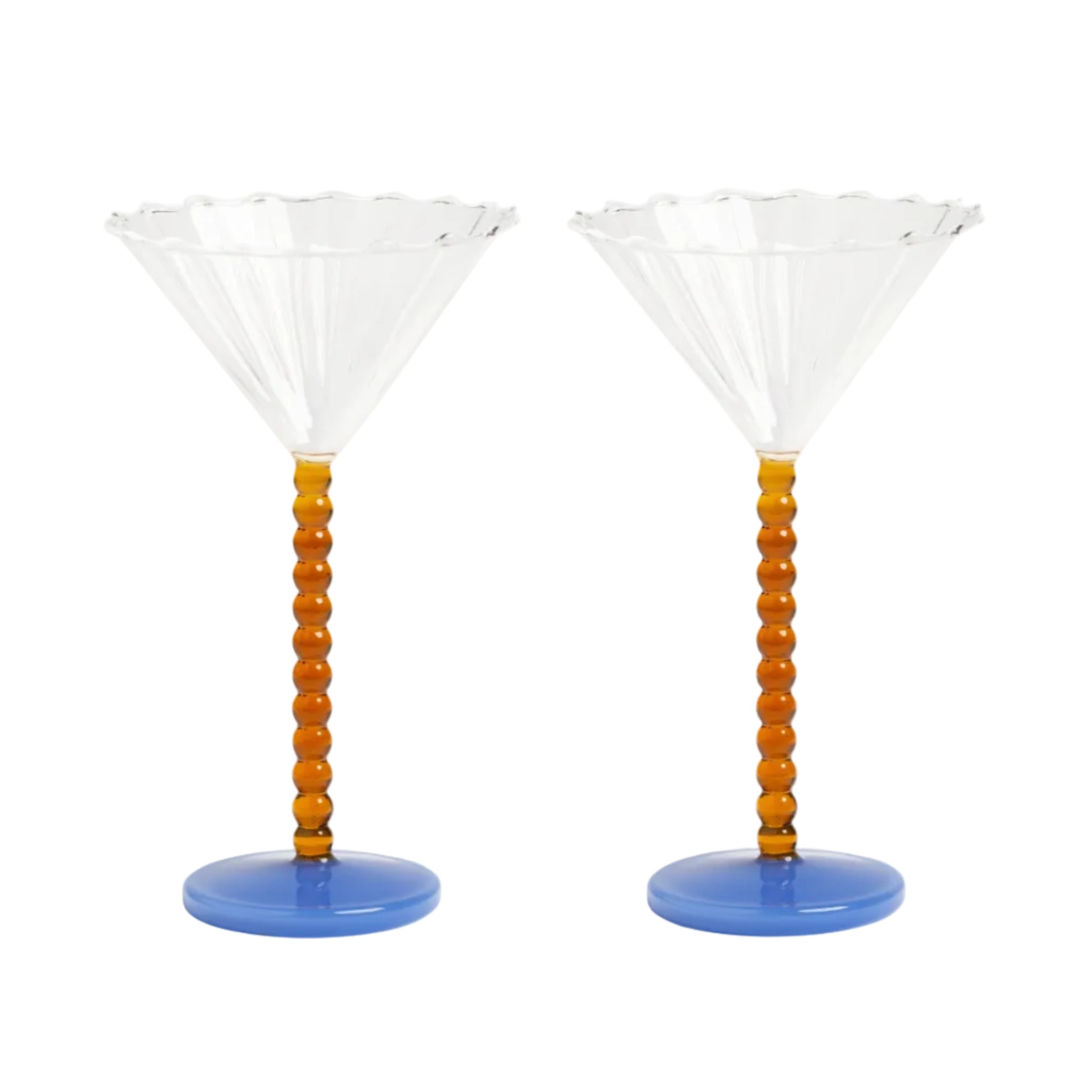 Set aus gläsernen Kelchen PERLE bernsteinfarben mit Blau