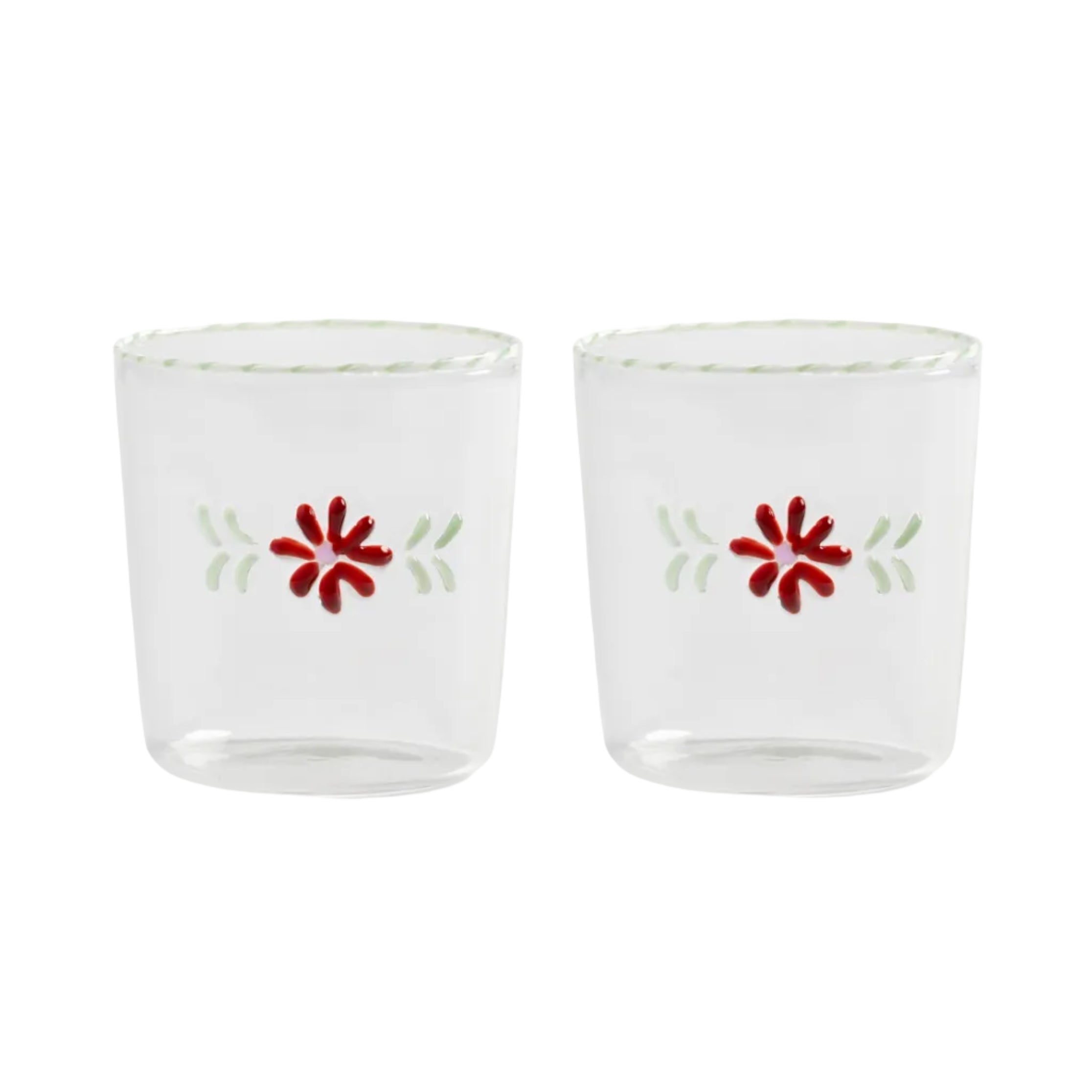 FLORA Glasses Set with Red Flower Motif