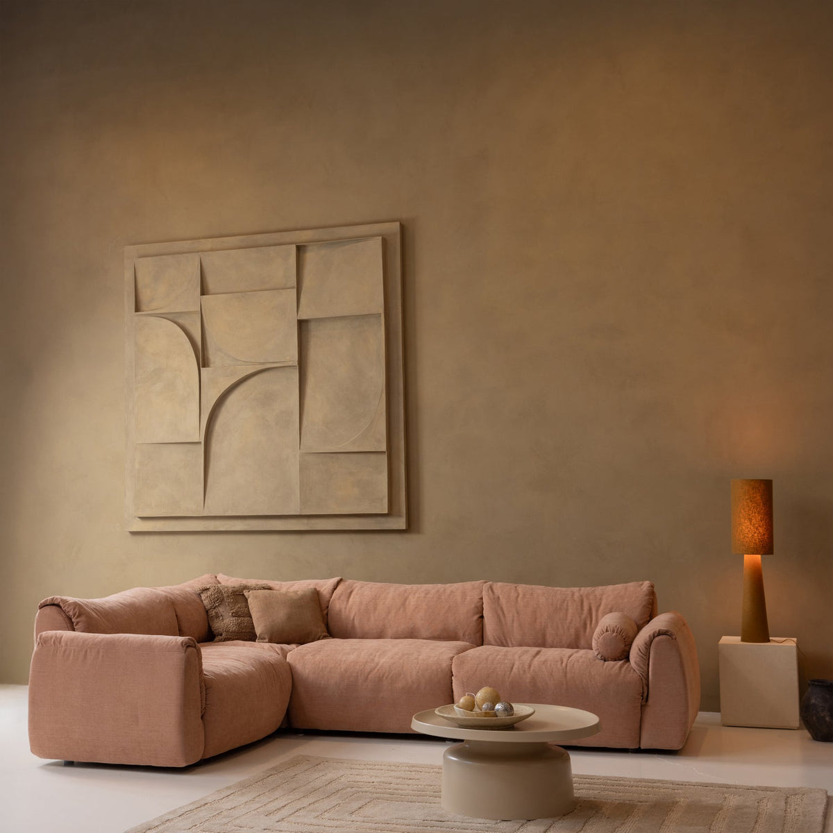 Linksseitiger Ecksofa BAGGY sandfarbener Chenille