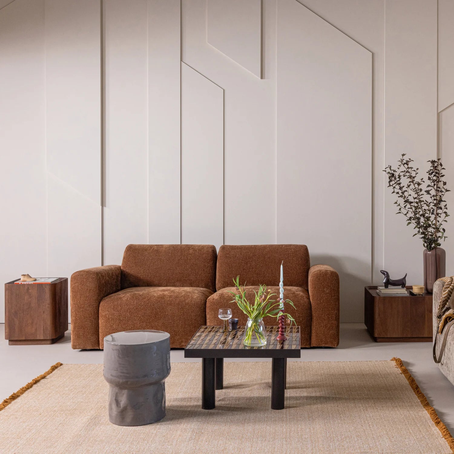 Zweisitzer-Sofa UMINA khakifarbenes Chenille
