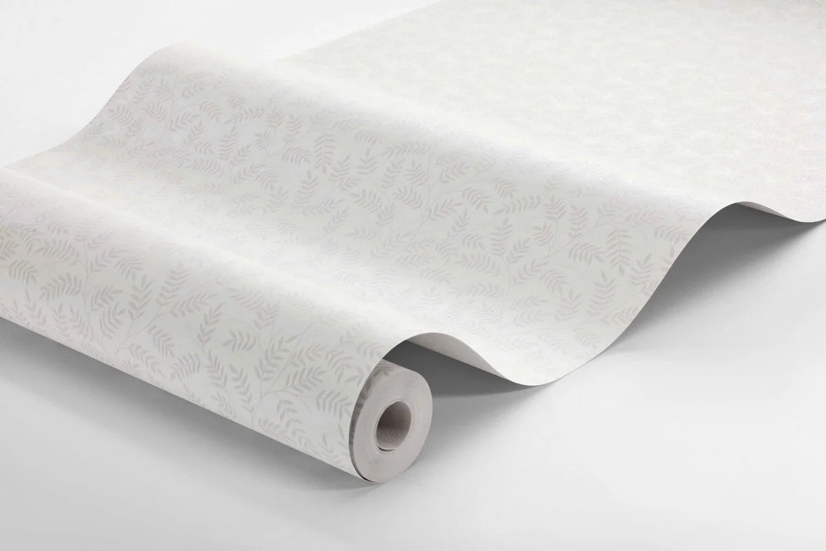 Vlies-Tapete mit pflanzlichem Muster OLOF in Weiß mit Beige