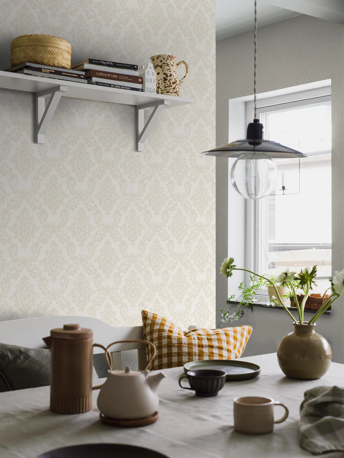 Vlies-Tapete mit Medaillons OTTILIA weiß mit beige