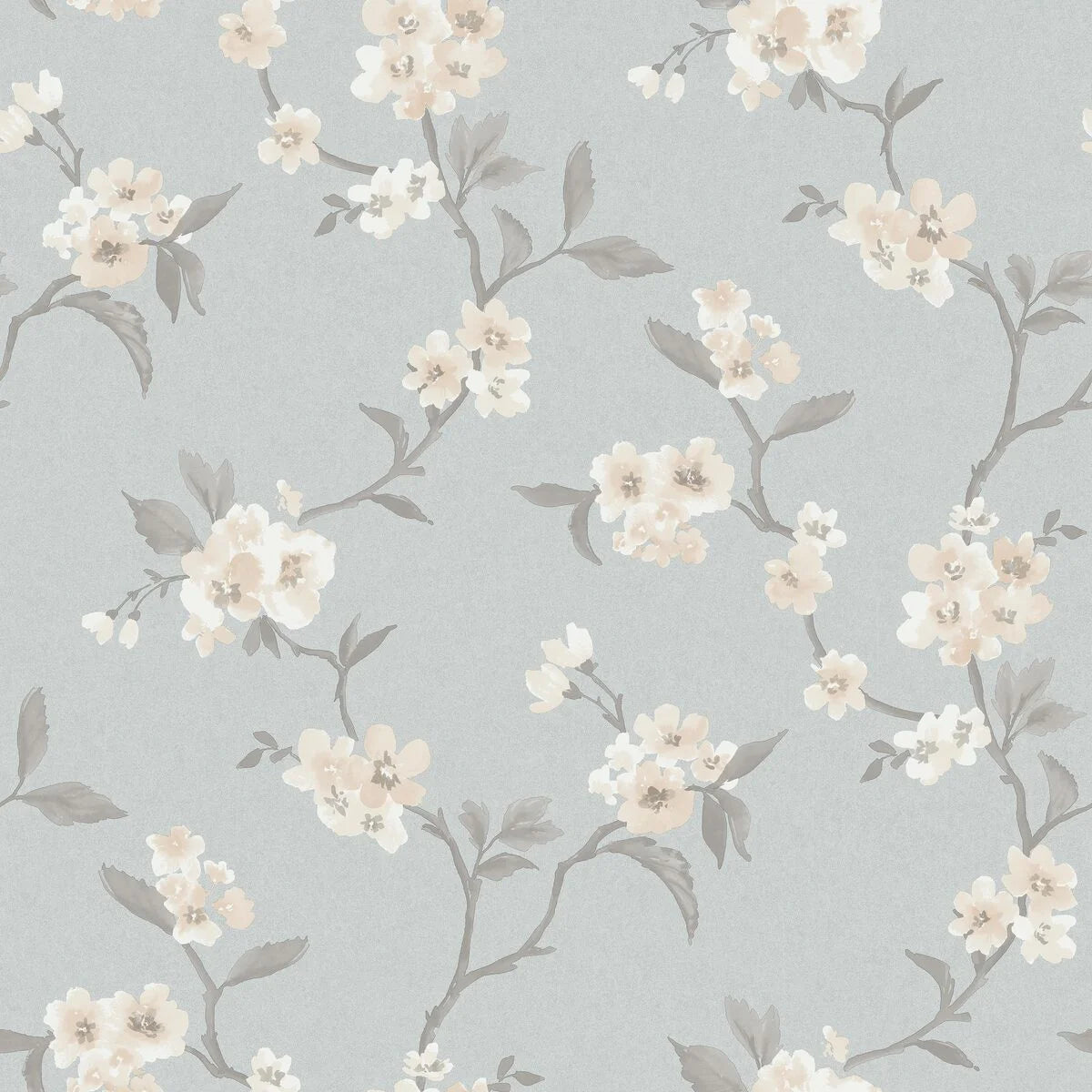 Vlies-Tapete mit pflanzlichem Muster MARIE blau mit cremefarben