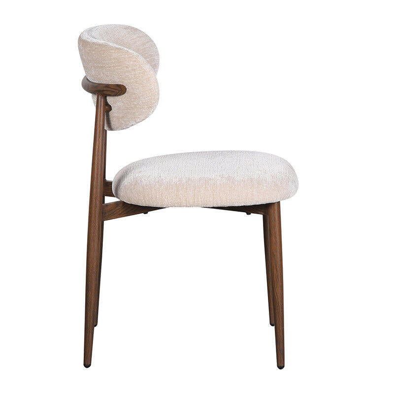 JAPANDI Stuhl beige mit dunklem Holzgestell