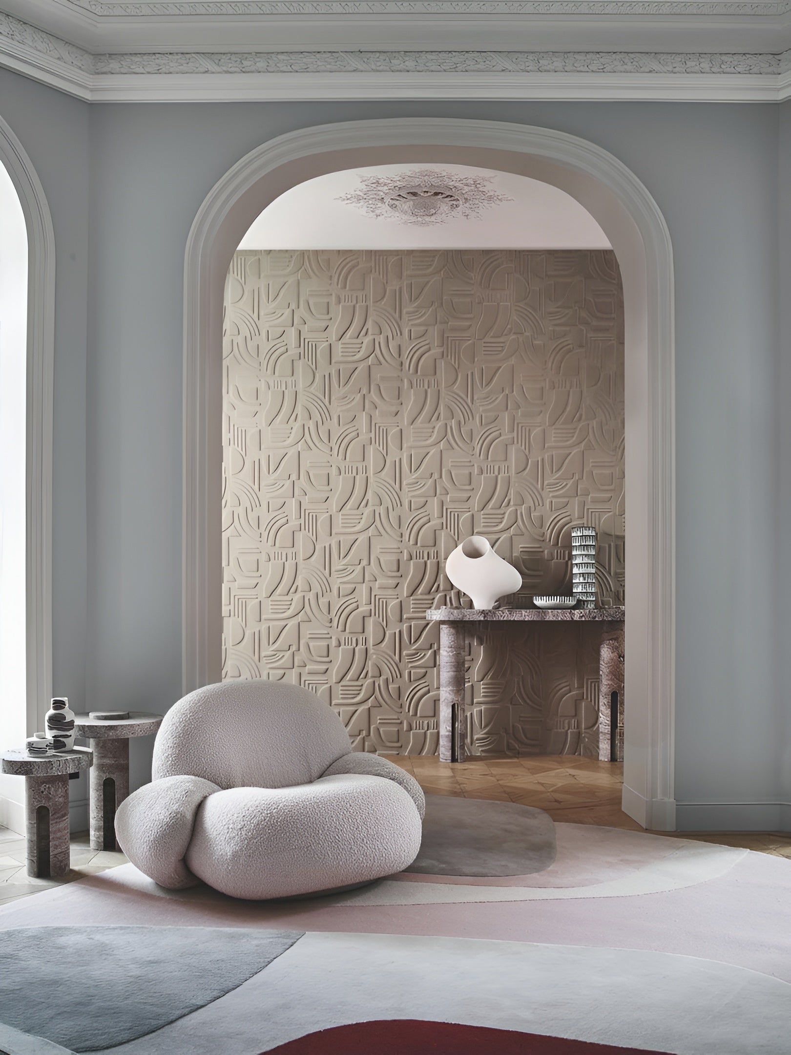 Textile structural wallpaper with geometric pattern LINSOLITE - NATUREL beige