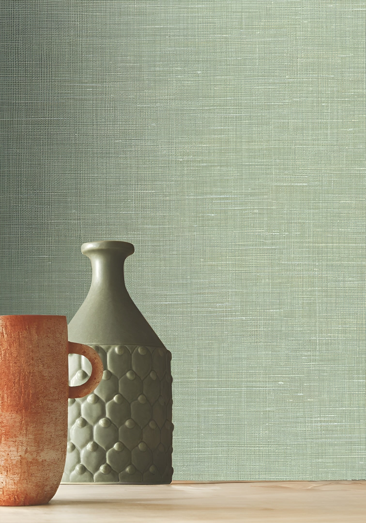 Structural wallpaper imitating linen canvas SHINOK - LICHEN khaki green