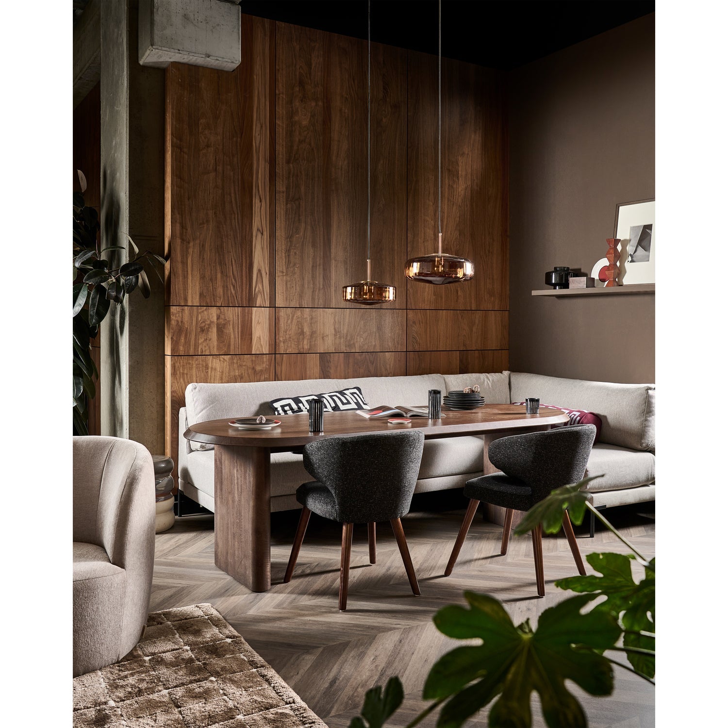Rechtsseitiger Szezlong COUPLE DINING BENCH grau