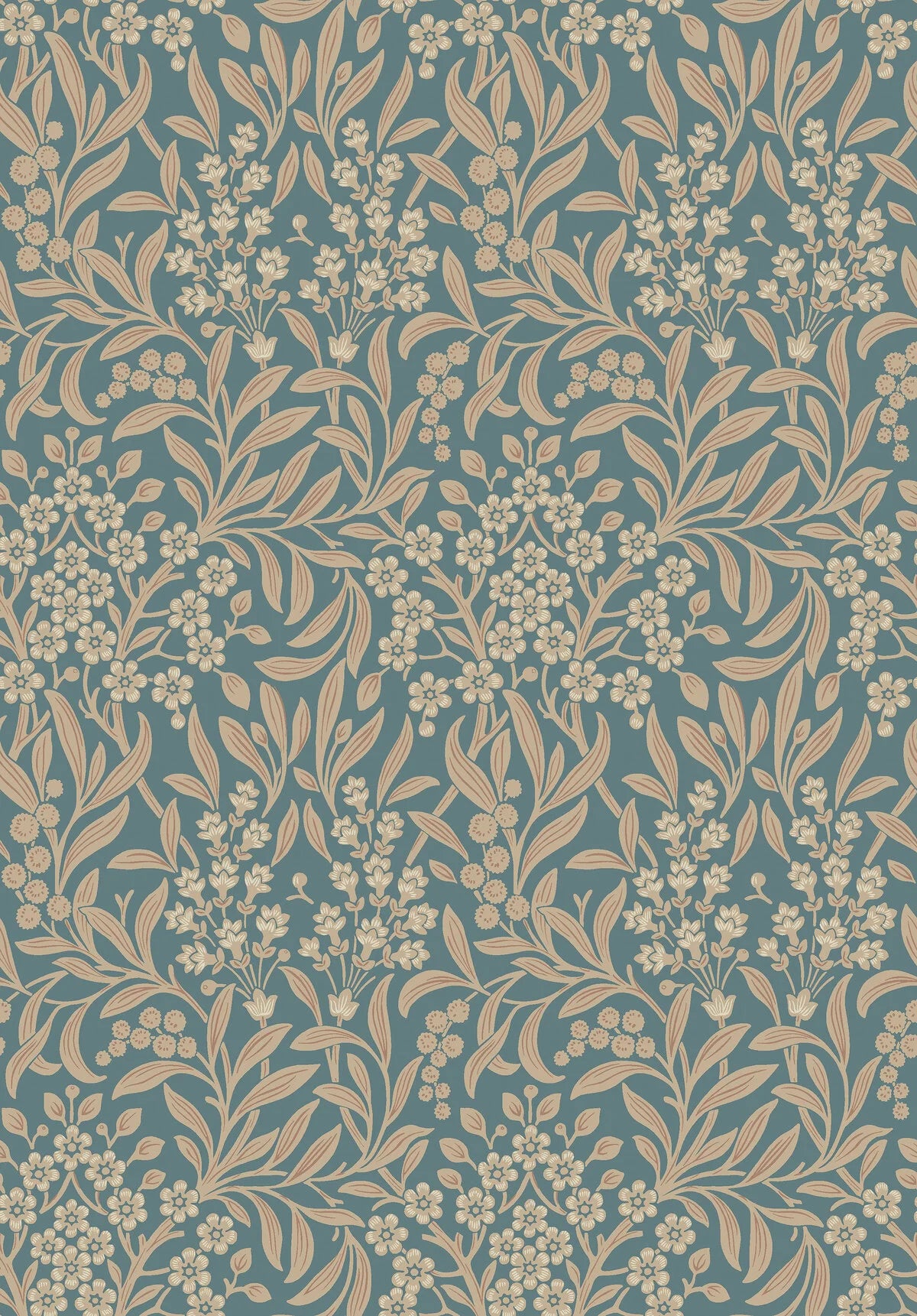 Vlies-Tapete mit pflanzlichem Muster KRYDDHYLLAN blau mit beige