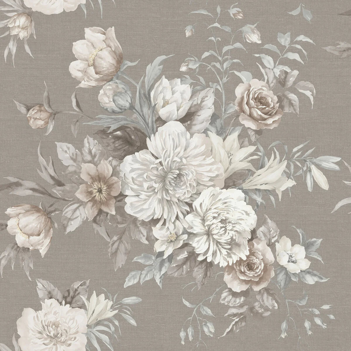 Non-woven paper wallpaper with a floral pattern FLORAL CHARM brown with white