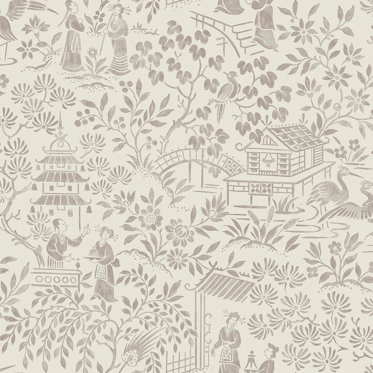 Non-woven paper wallpaper with an oriental motif ORIENTAL GARDEN beige with brown