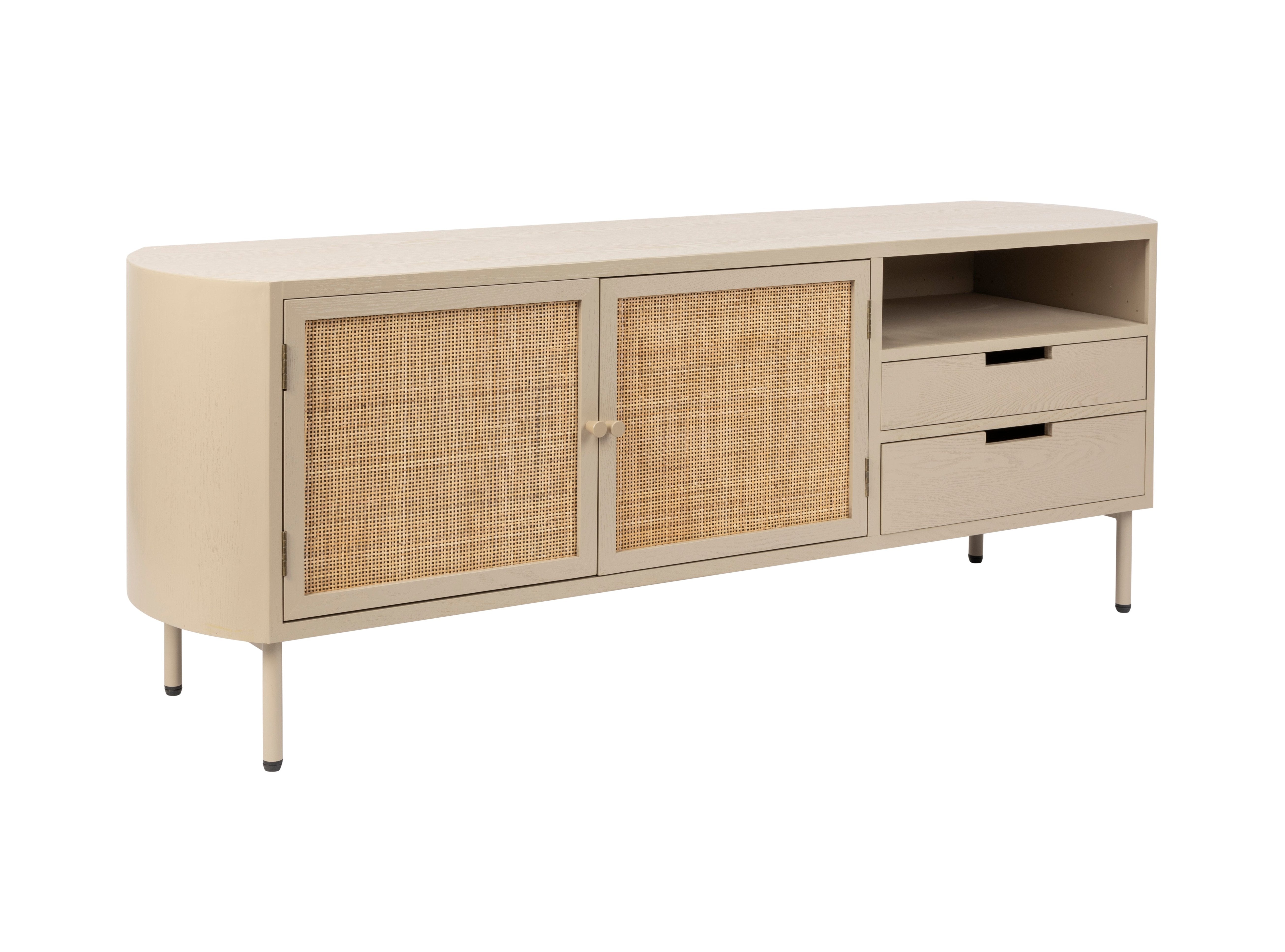 Szafka RTV AMAYA beżowy z rattanem – White Label Living
