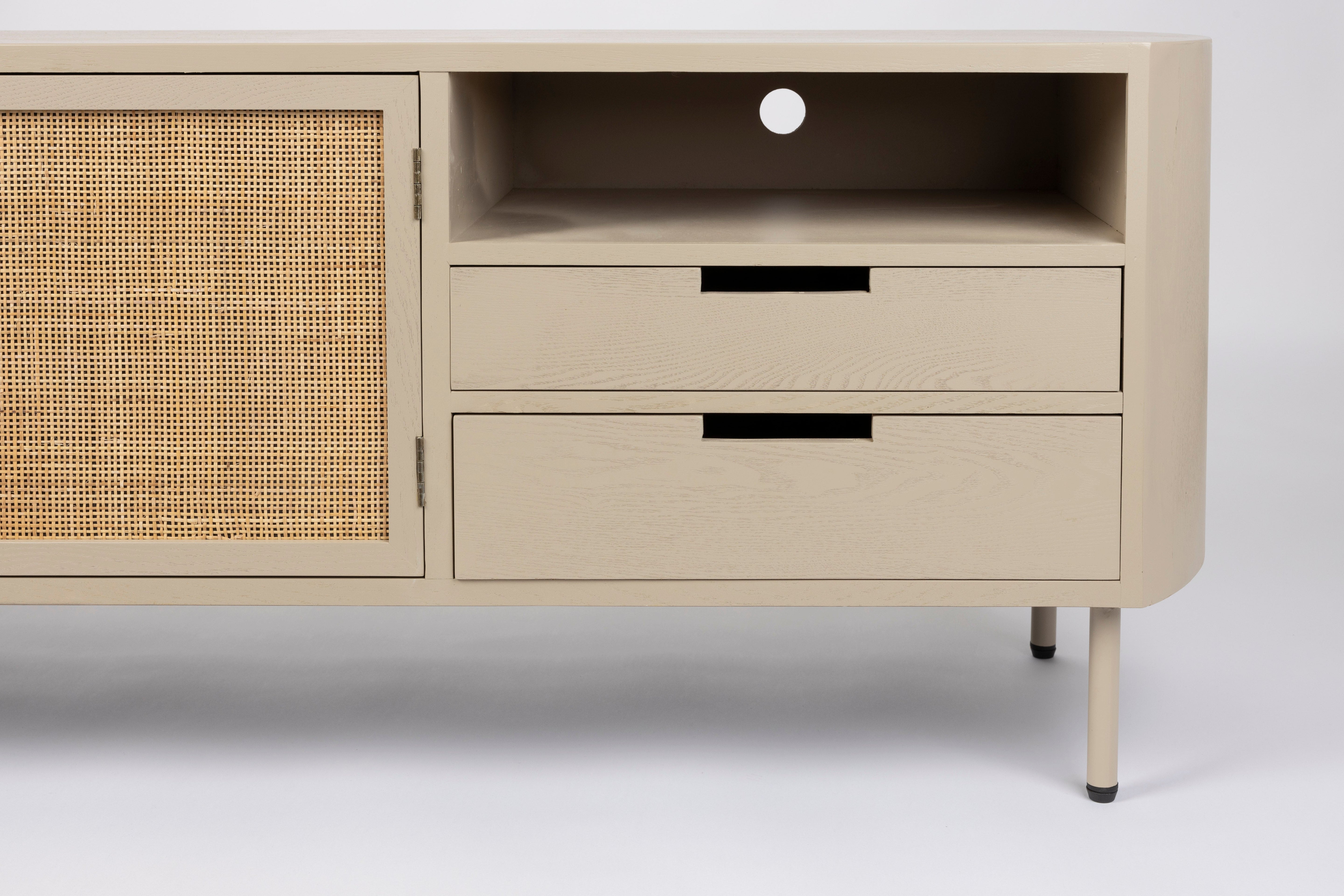Szafka RTV AMAYA beżowy z rattanem – White Label Living