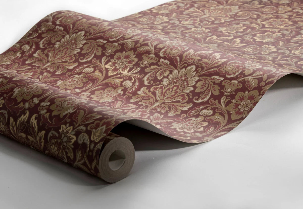 Vlies-Tapete mit pflanzlichem Muster FOGLAVIK bordeaux mit Gold