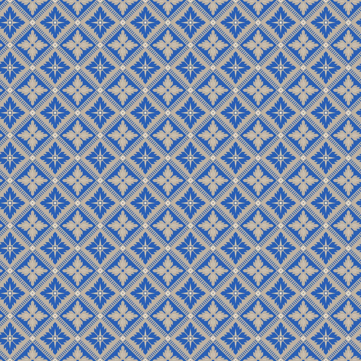 Non-woven paper wallpaper with geometric pattern LOKA blue with beige