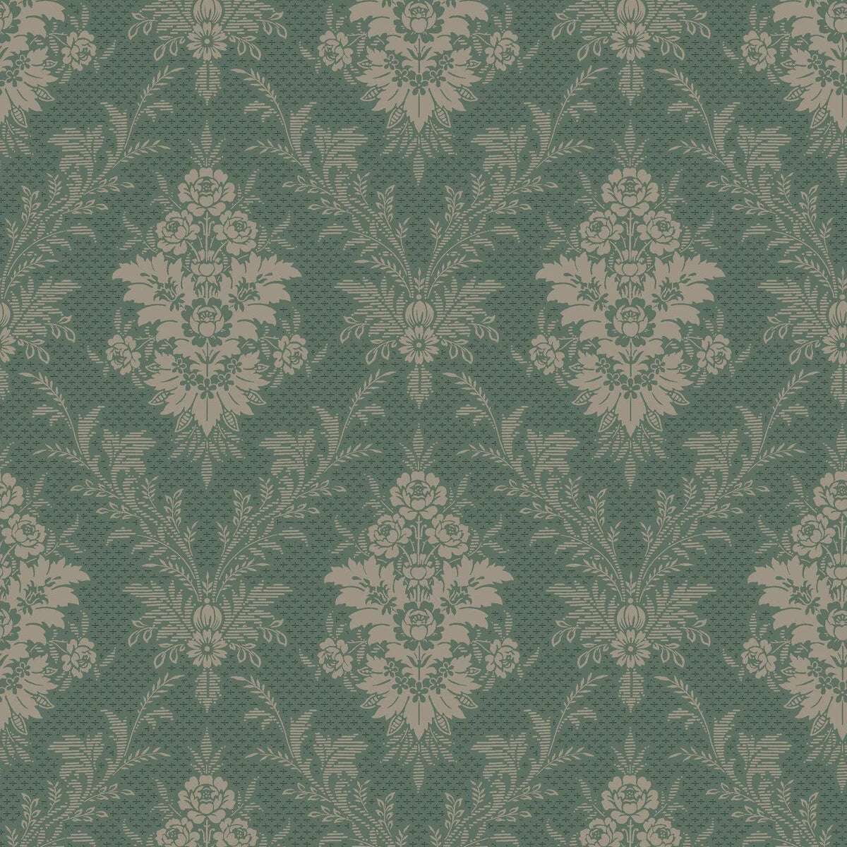 Non-woven paper wallpaper with a plant pattern SOFIA green with dark beige