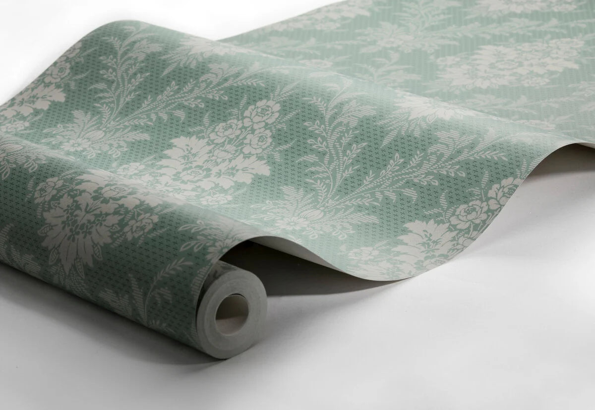 Non-woven paper wallpaper with a plant pattern SOFIA green with dark beige