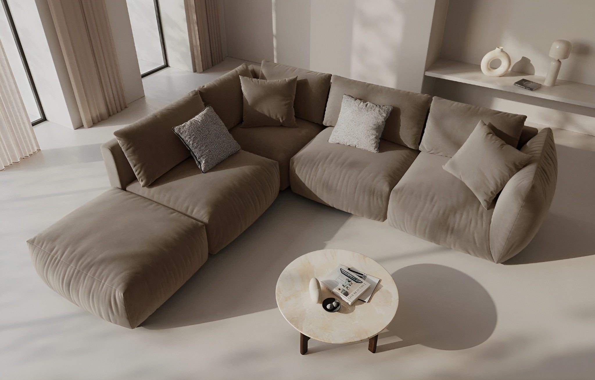 CHRIS Velvet Modular Sofa - Left Element in Light Brown