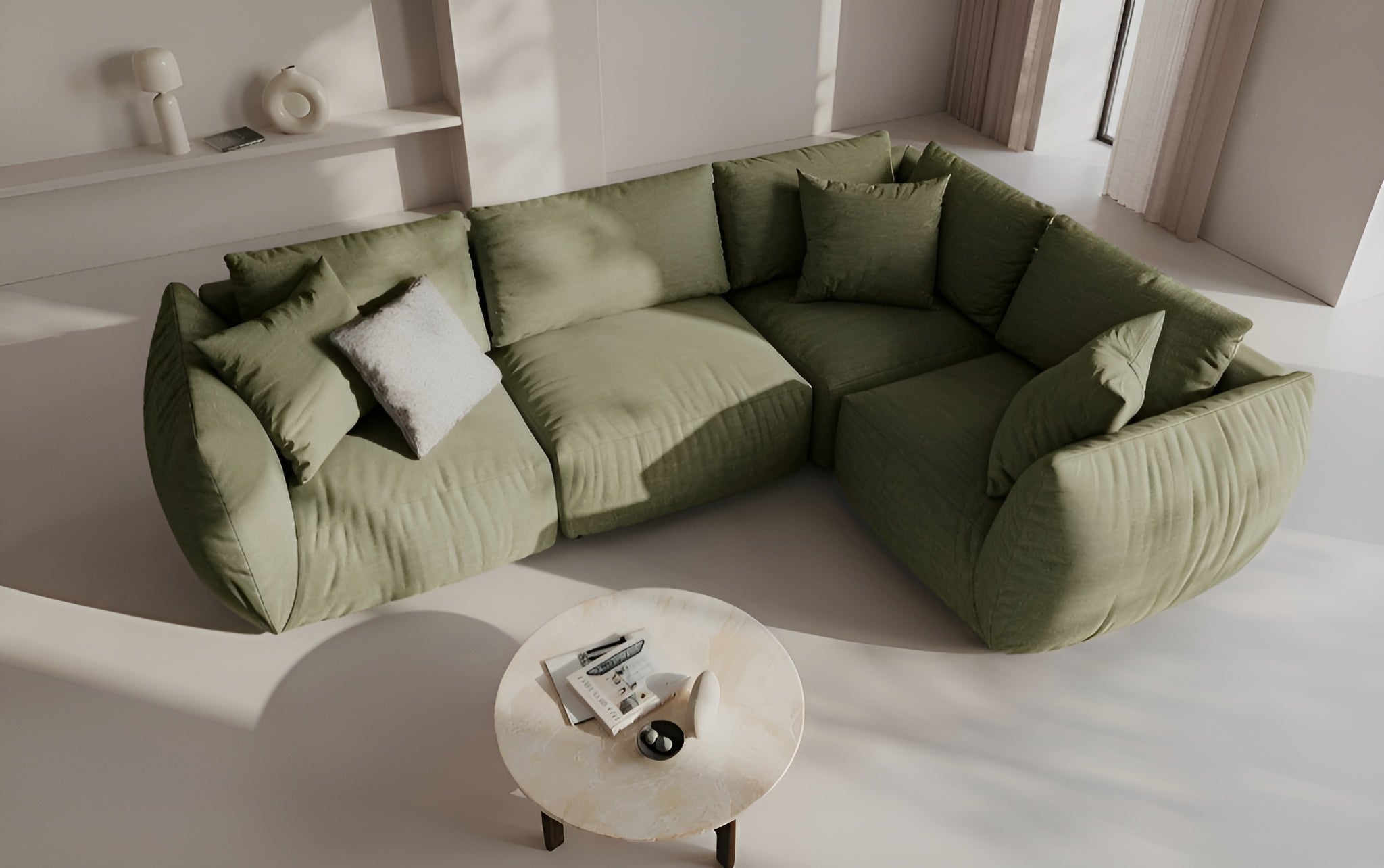 Modulares Samtsofa CHRIS - Eckelement in Hellgrün