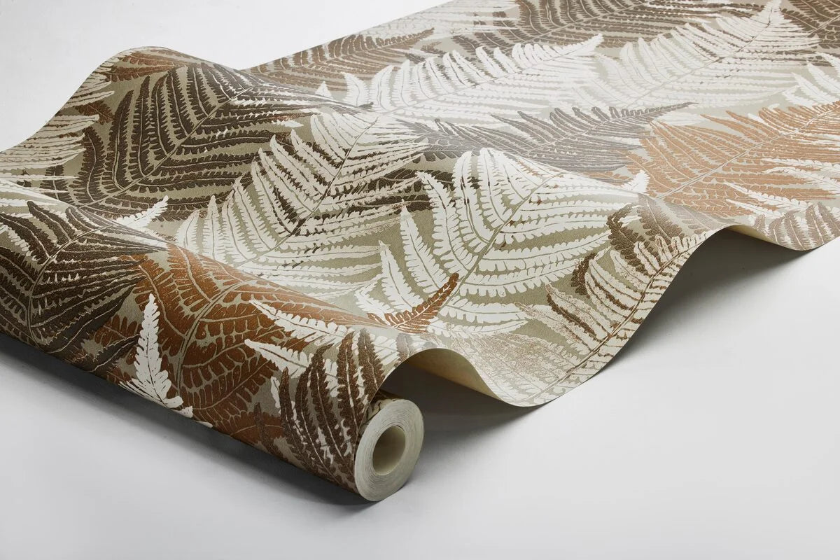 Fern Forest Brown and Beige Leaf Pattern Wallpaper