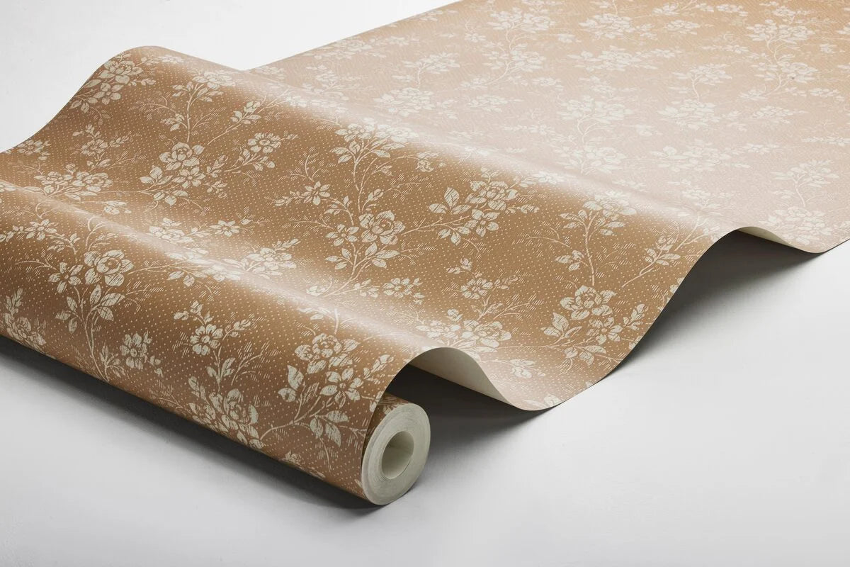 Tapete mit floralem Blumenmuster HIP ROSE braun mit beige