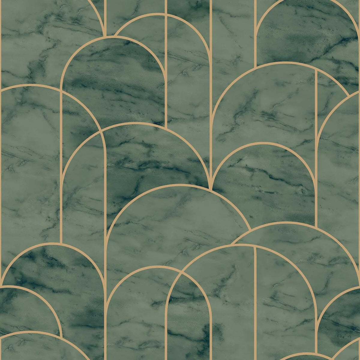 Non-woven paper wallpaper mimicking marble ARCH green with gold