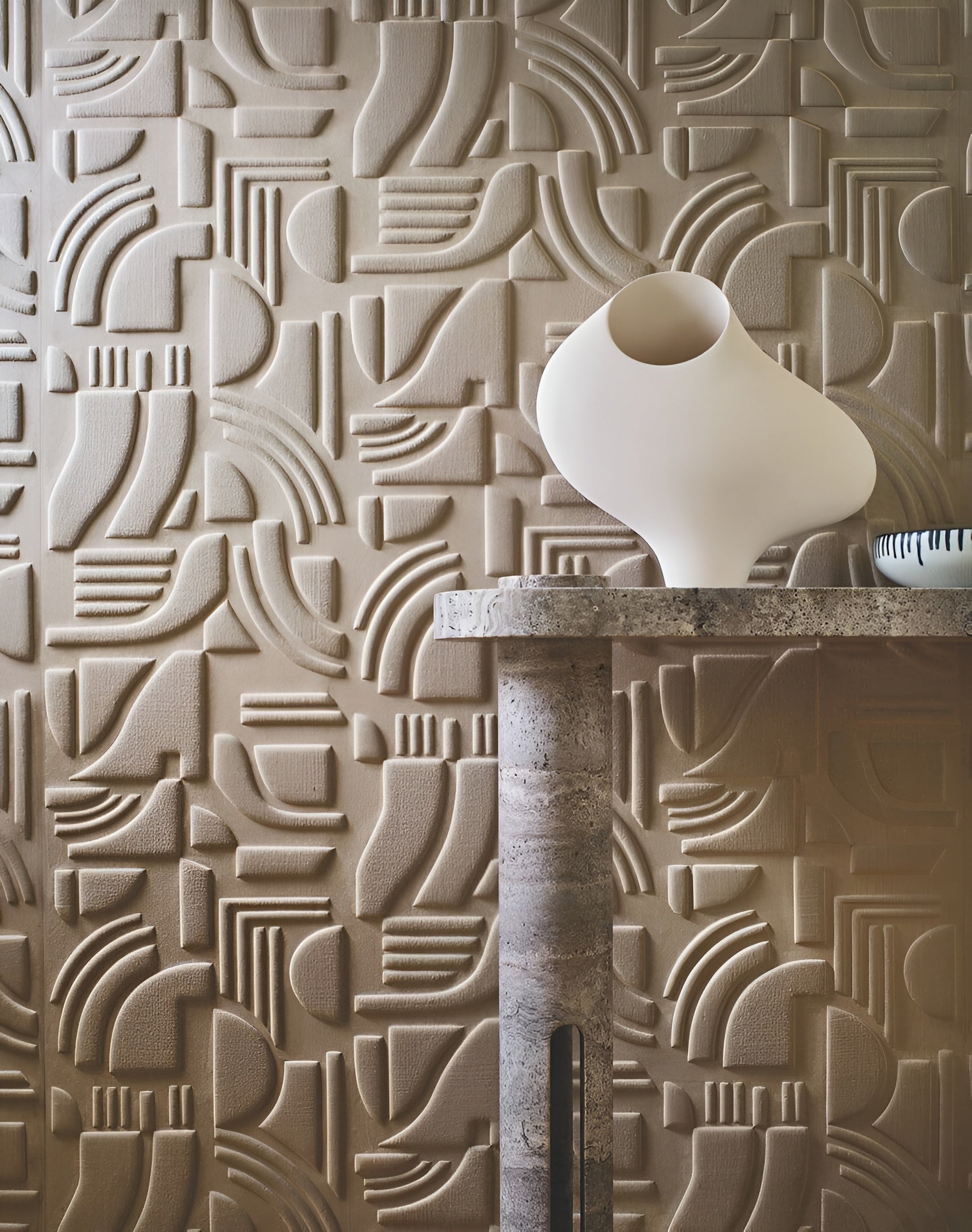 Textile structural wallpaper with geometric pattern LINSOLITE - NATUREL beige