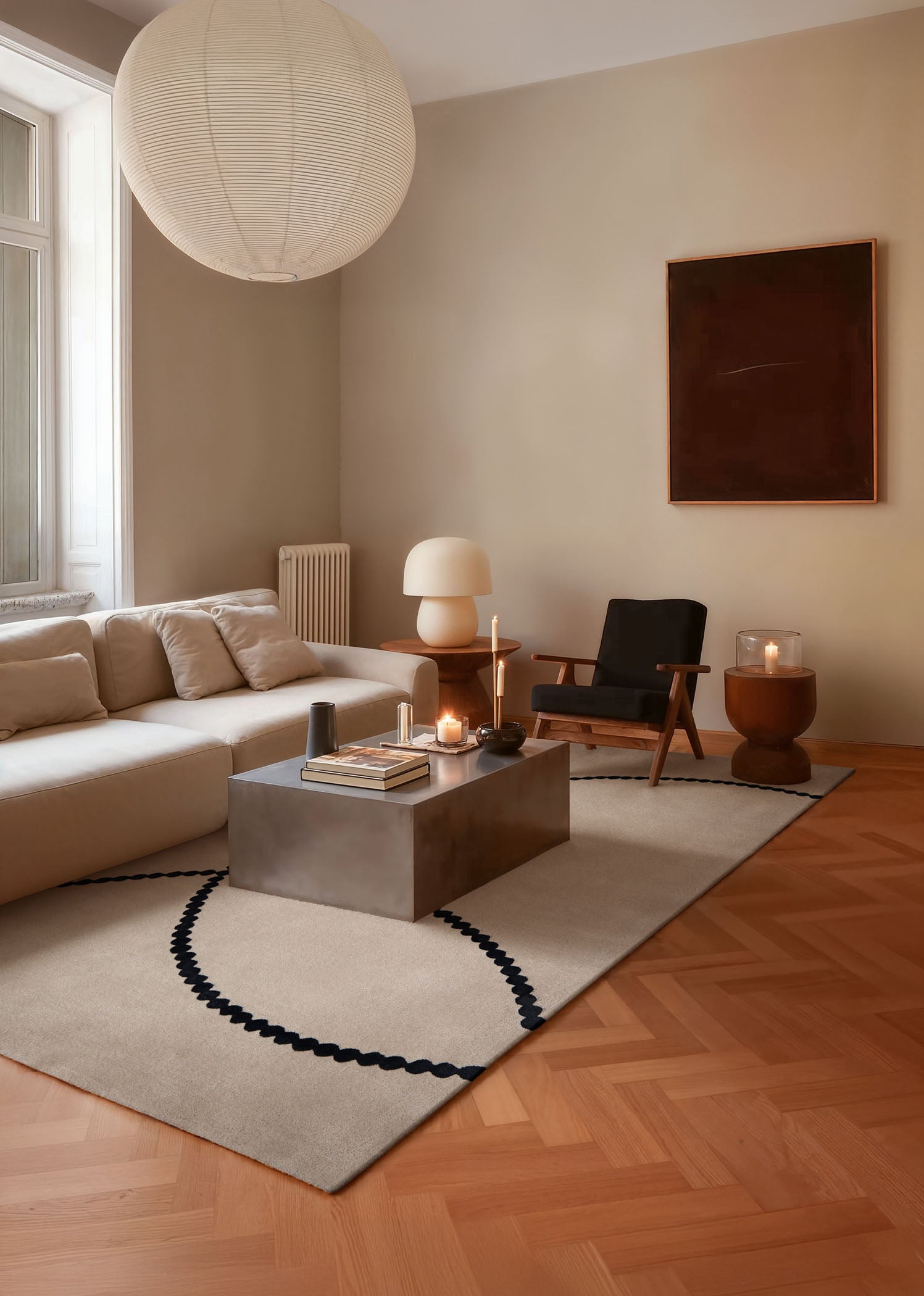 Teppich LUNA braun mit blauem Muster