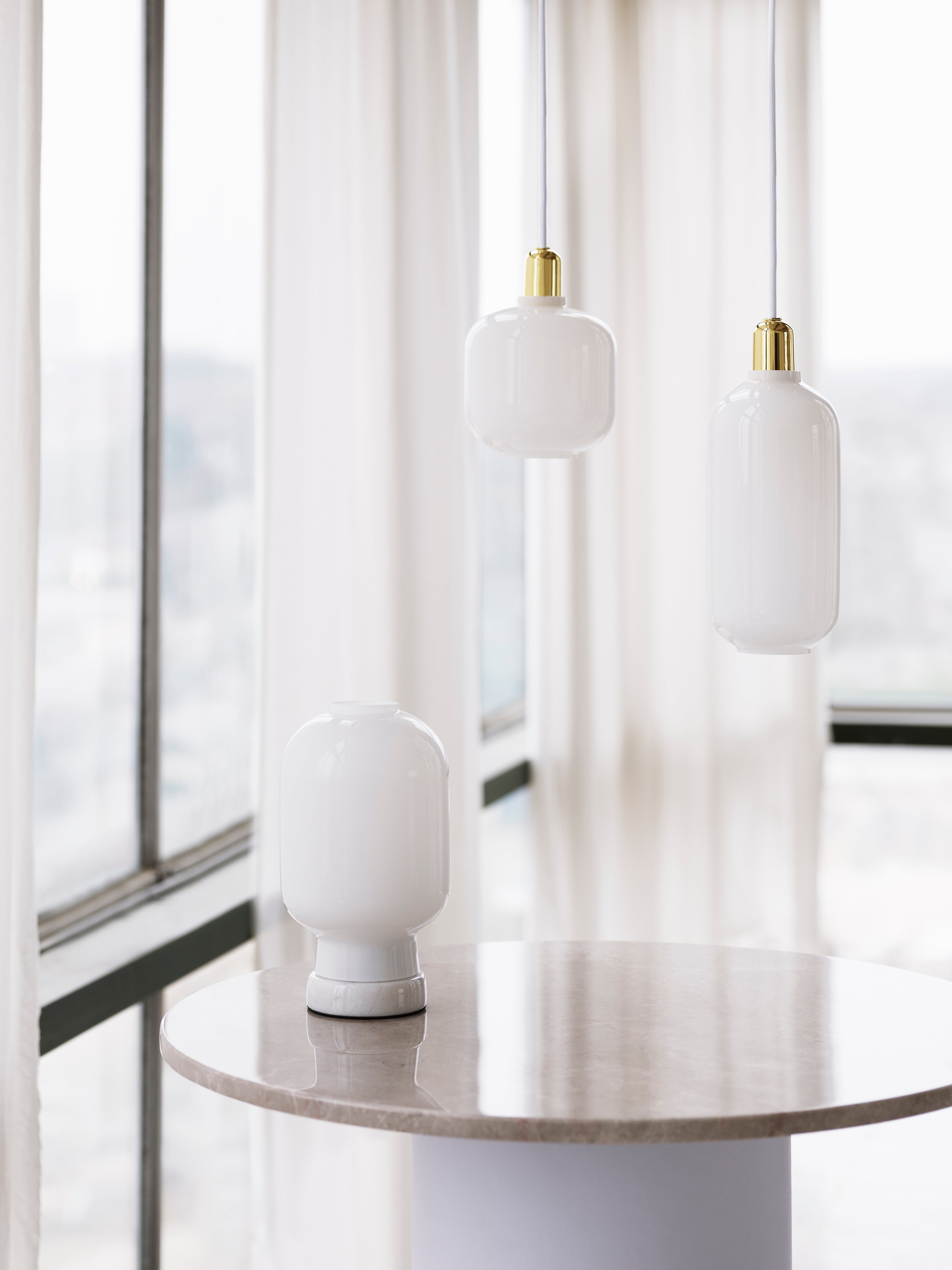 AMP pendant lamp with white glass and gold finish