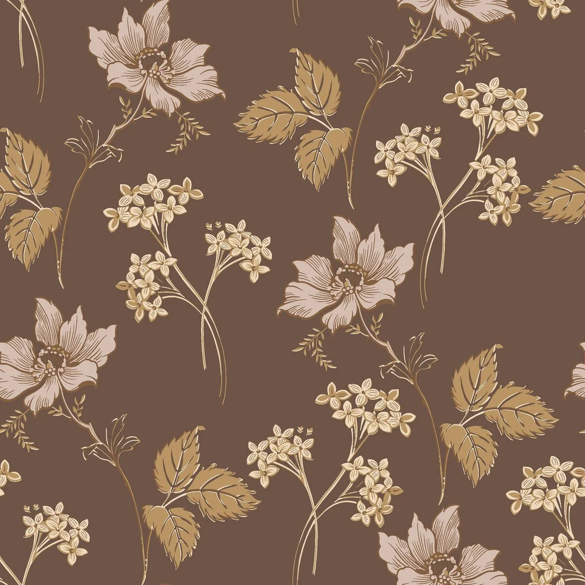 VALBORG Brown Floral Pattern Wallpaper with Beige