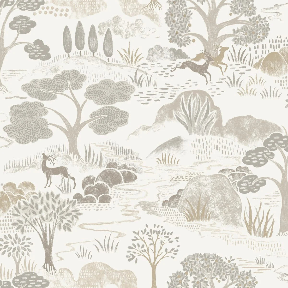 Tapete mit pflanzlichem Landschaftsmotiv DIANA beige mit Grau