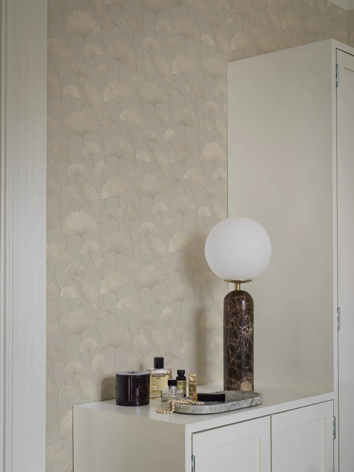 Structural wallpaper with a botanical motif SOPHIA gray-beige