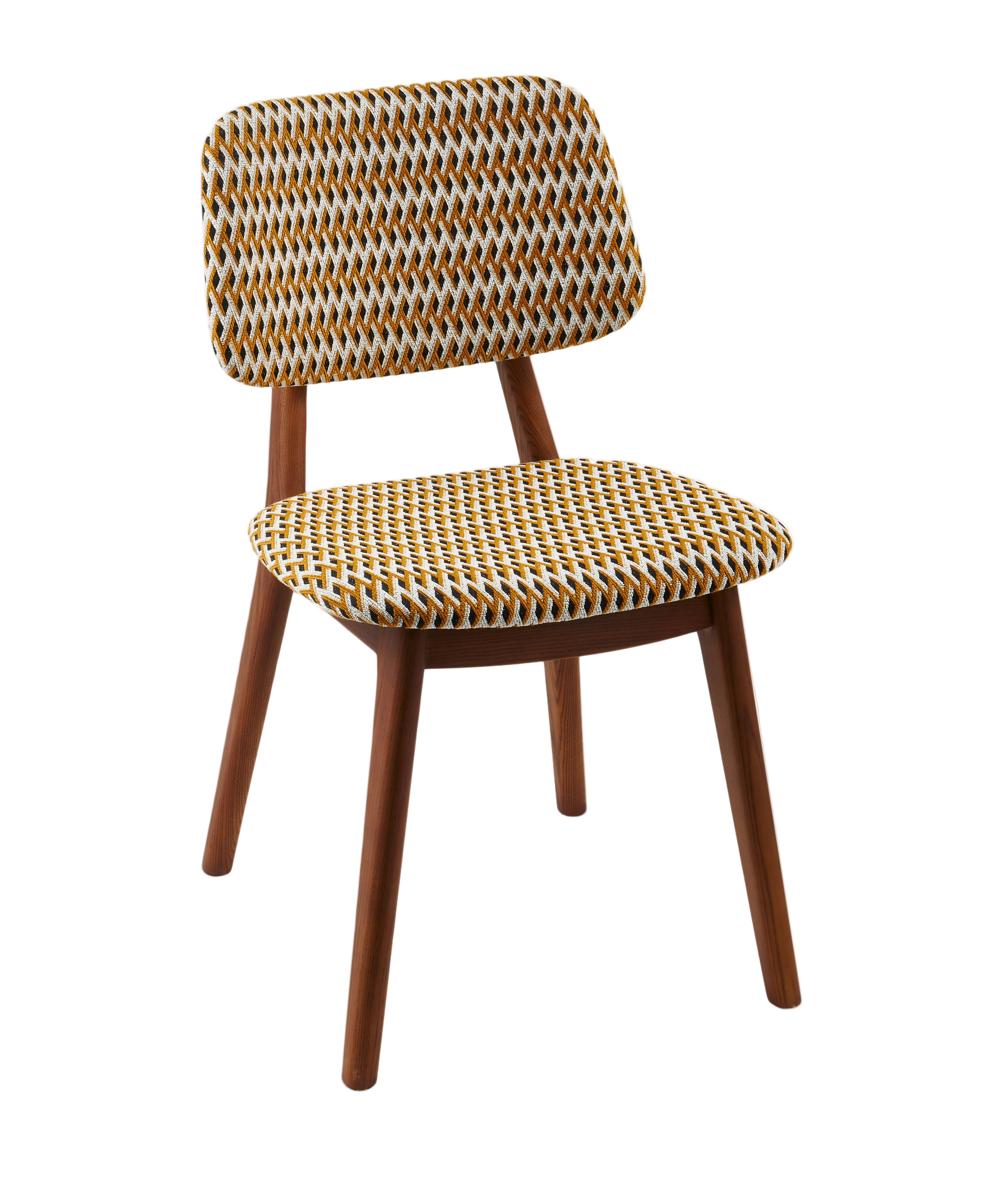 Stuhl HAPPY DAYS Ocker mit geometrischen Mustern und Holzgestell
