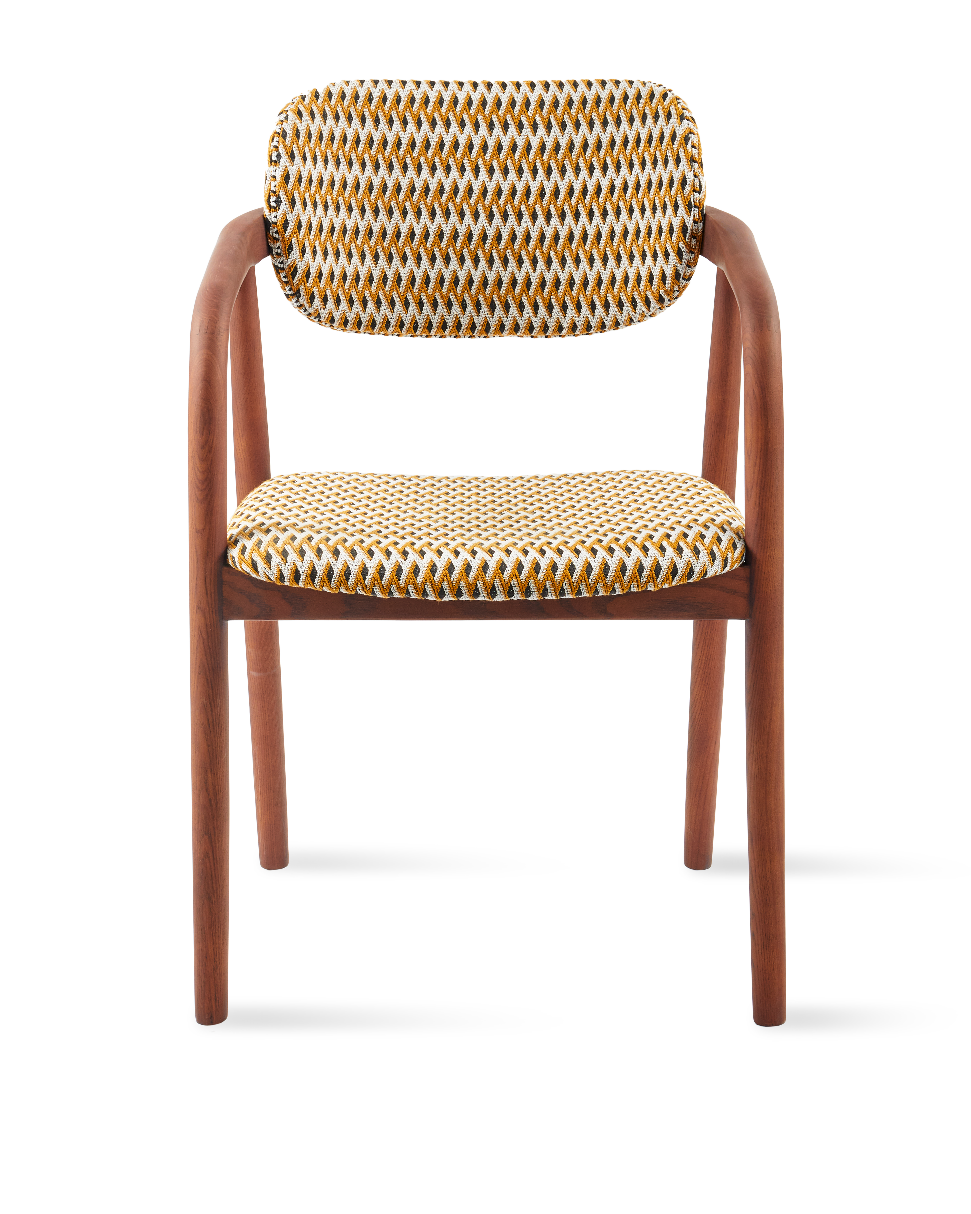HENRY Armchair in Orchid with Geometric Pattern and Wooden Base