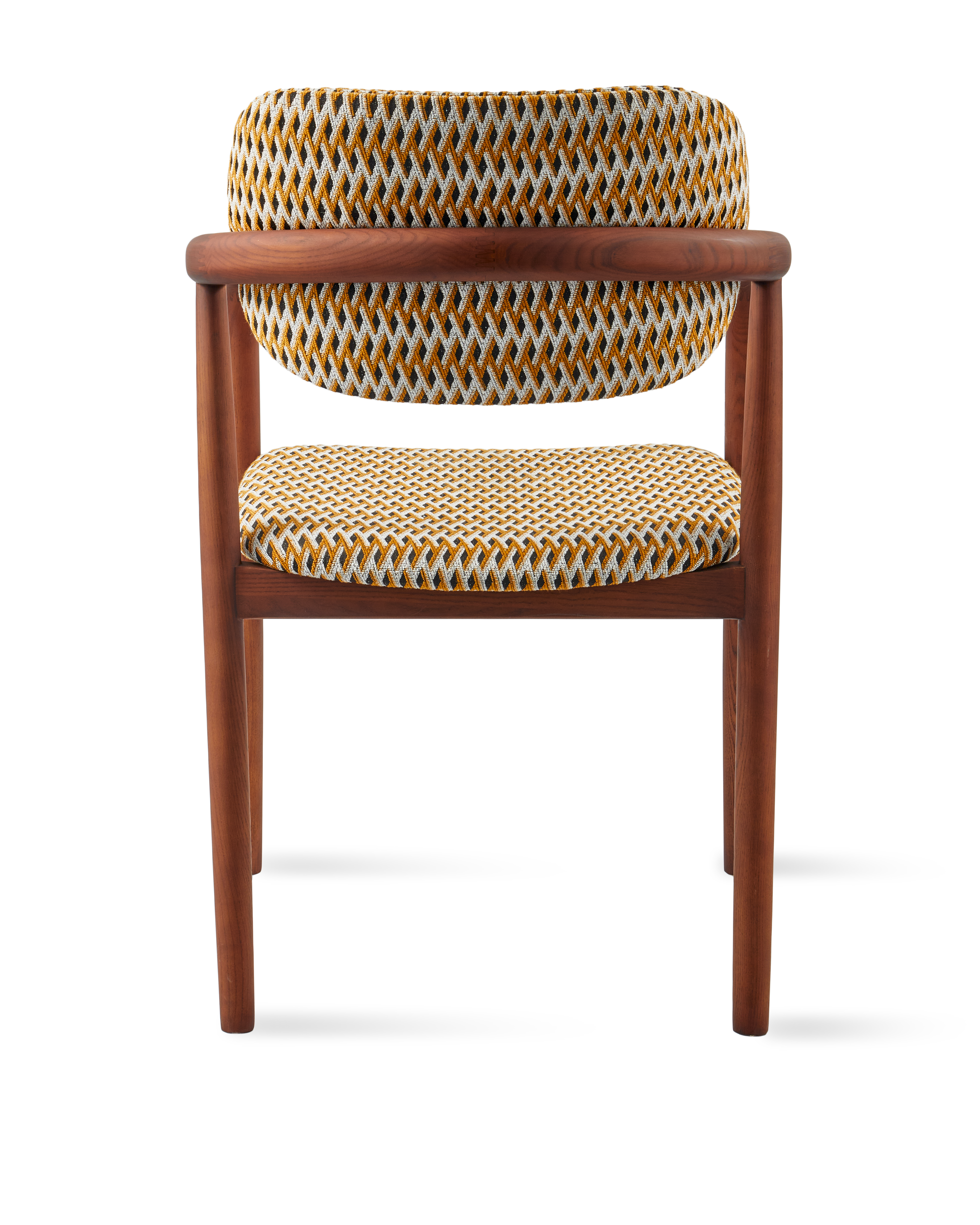 HENRY Armchair in Orchid with Geometric Pattern and Wooden Base