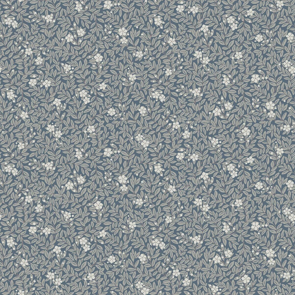 Wallpaper with a floral pattern of flowers and leaves MYRTEN blue with white