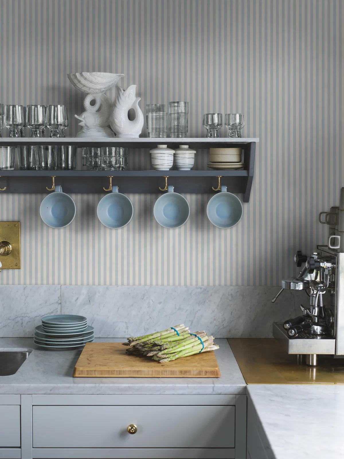 MÖLLE STRIPE Blue and Beige Striped Wallpaper