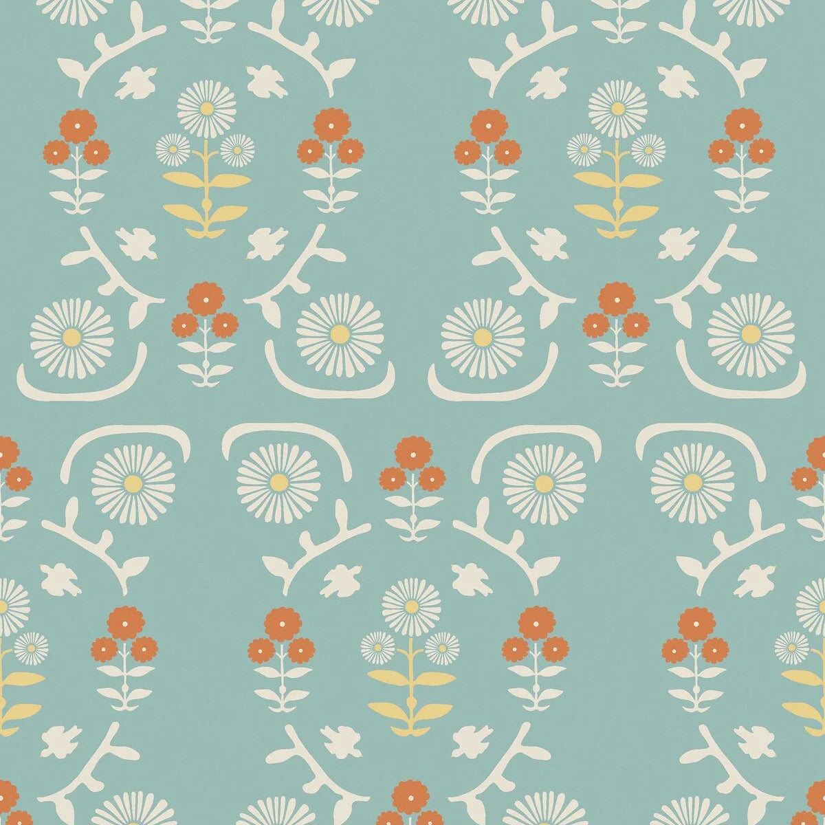 Tapete mit floralem Muster ISOLDE in Blau mit Creme
