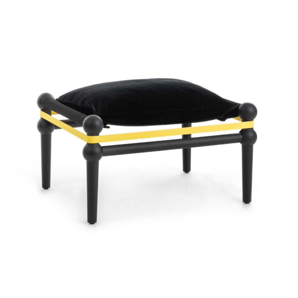 TWAIN ottoman customized with a black beech base