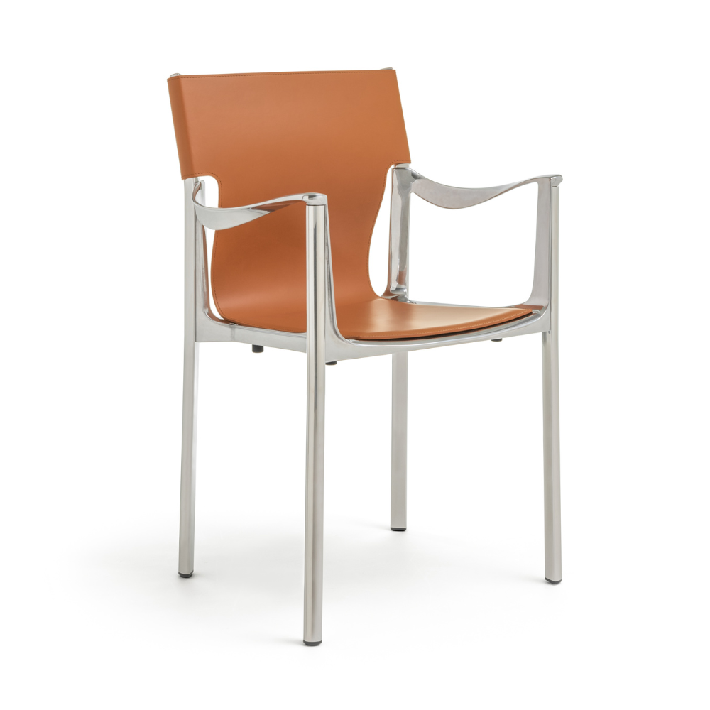 VENICE chair in cognac leather with a polished base