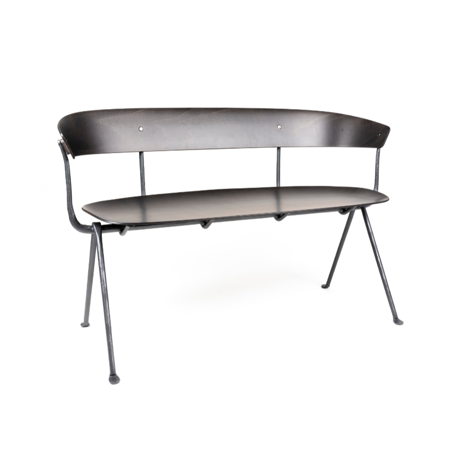 Two-seater bench with backrest OFFICINA, anthracite base with black beech seat.