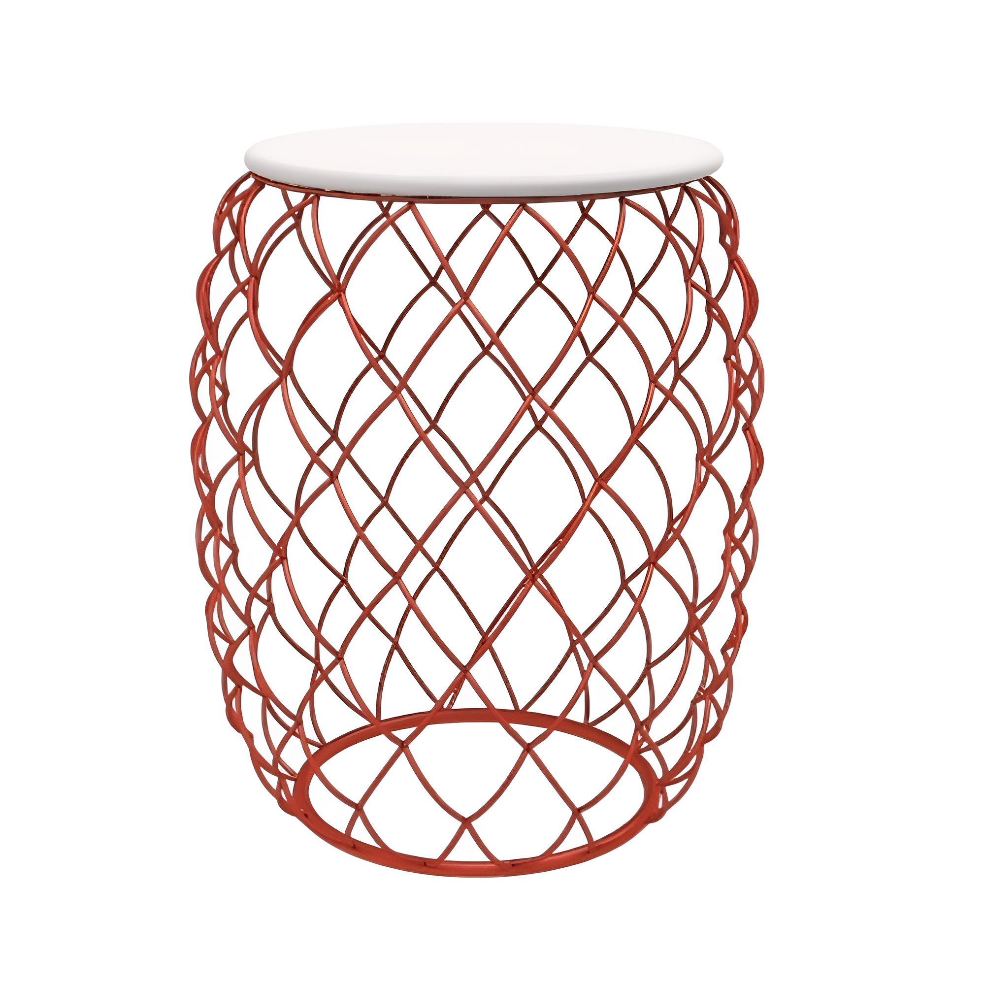 PIÑA side table with a white wooden top and a red base