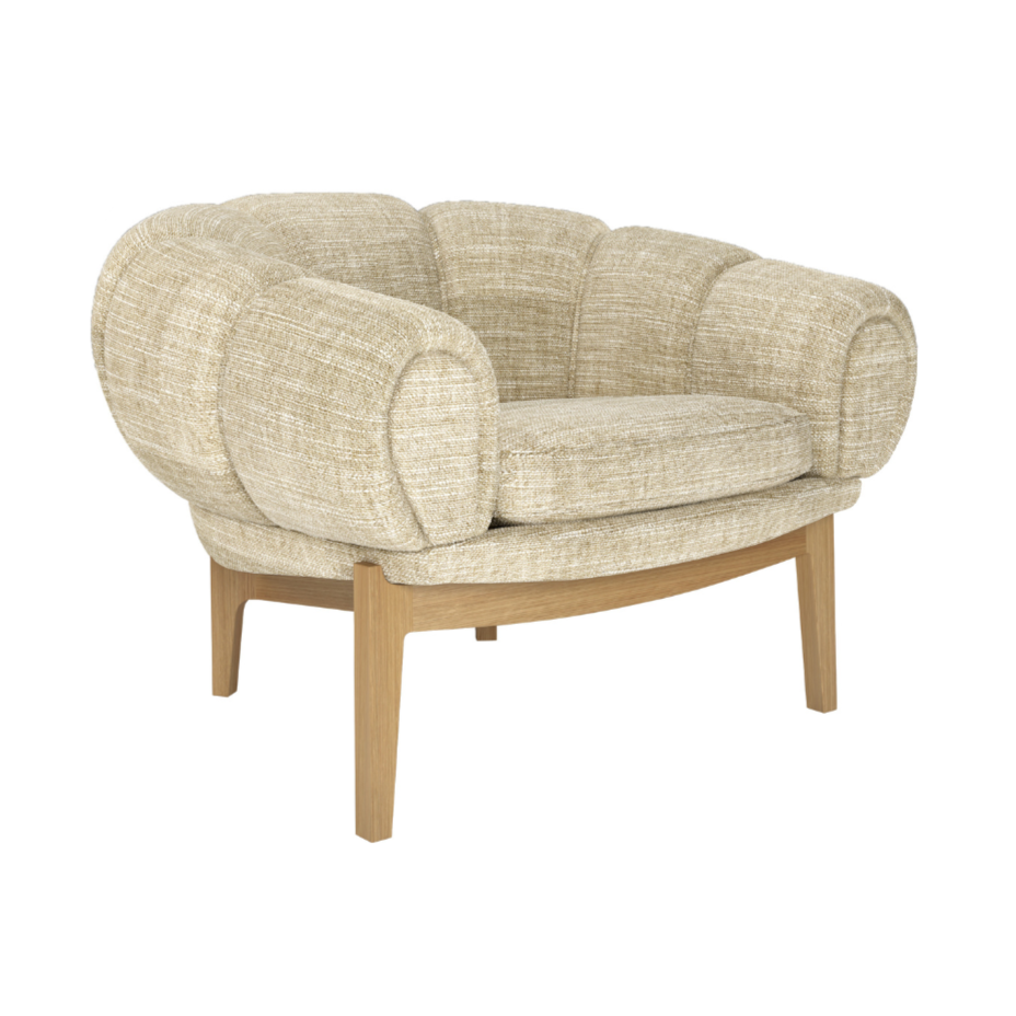 CROISSANT upholstered armchair with an oak base