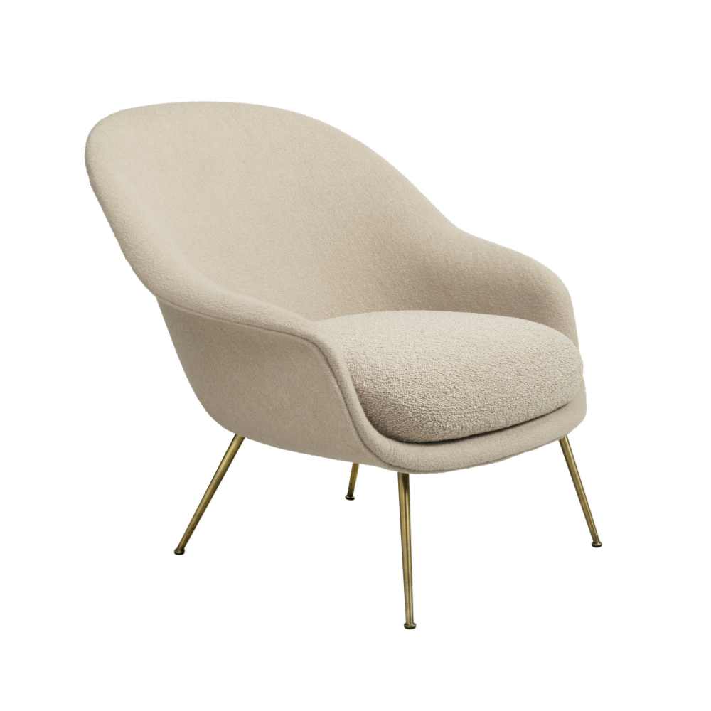 Upholstered BAT armchair with brass base