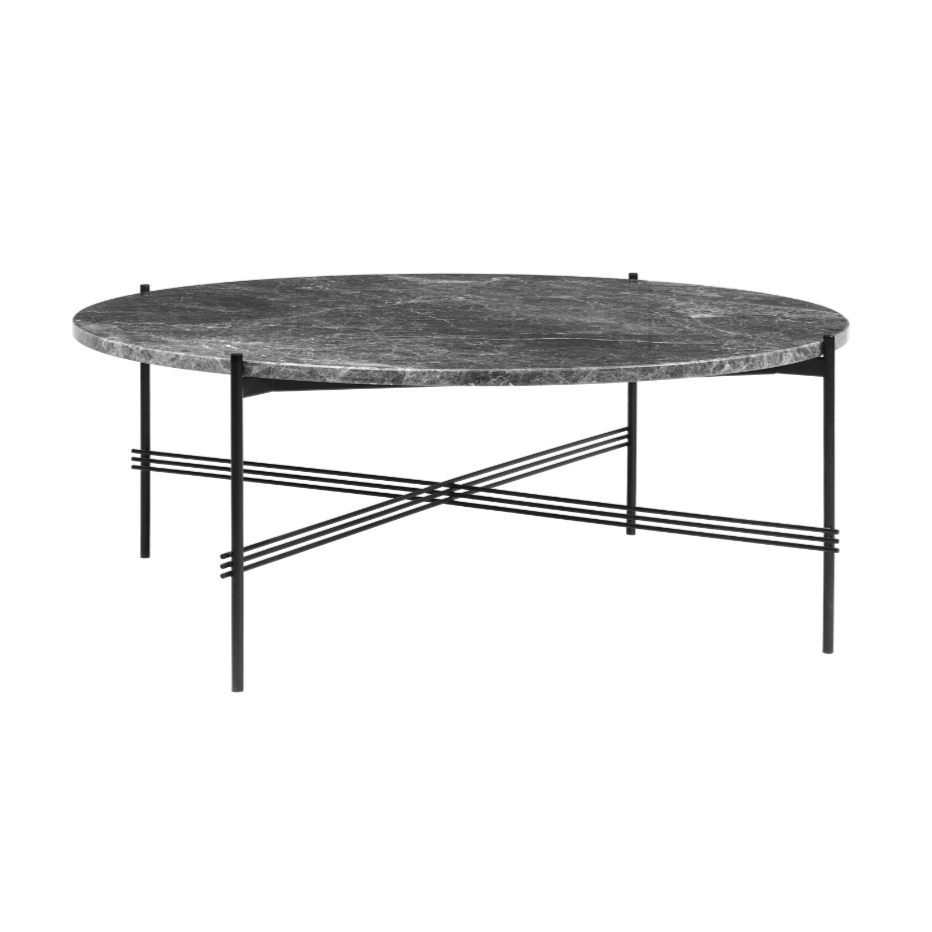 Runder Couchtisch TS grauer Marmor mit schwarzem Gestell