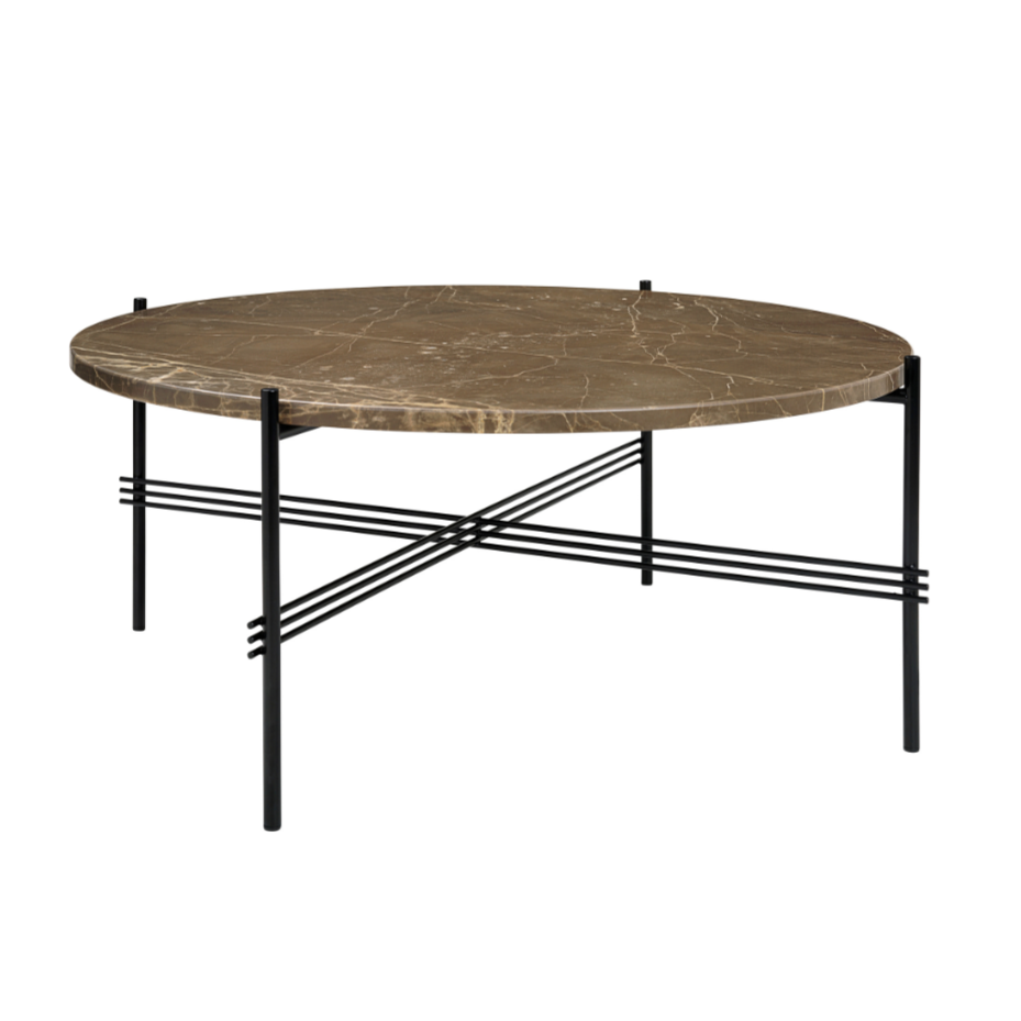 Runder Couchtisch TS aus braunem Marmor mit schwarzem Gestell